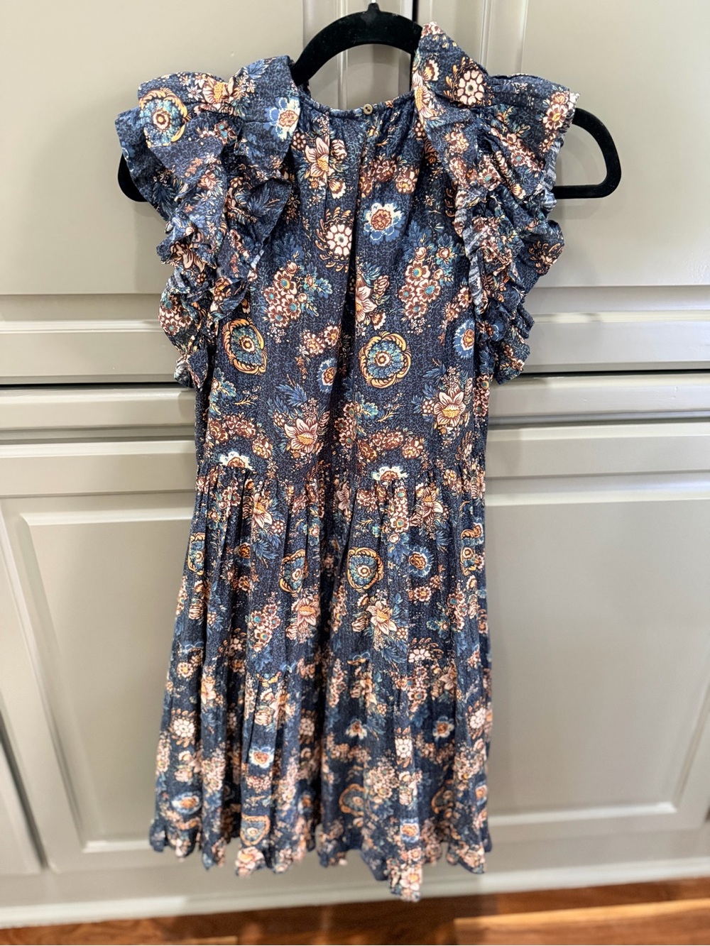 Ulla Johnson Blue Floral Ruffle Midi Dress